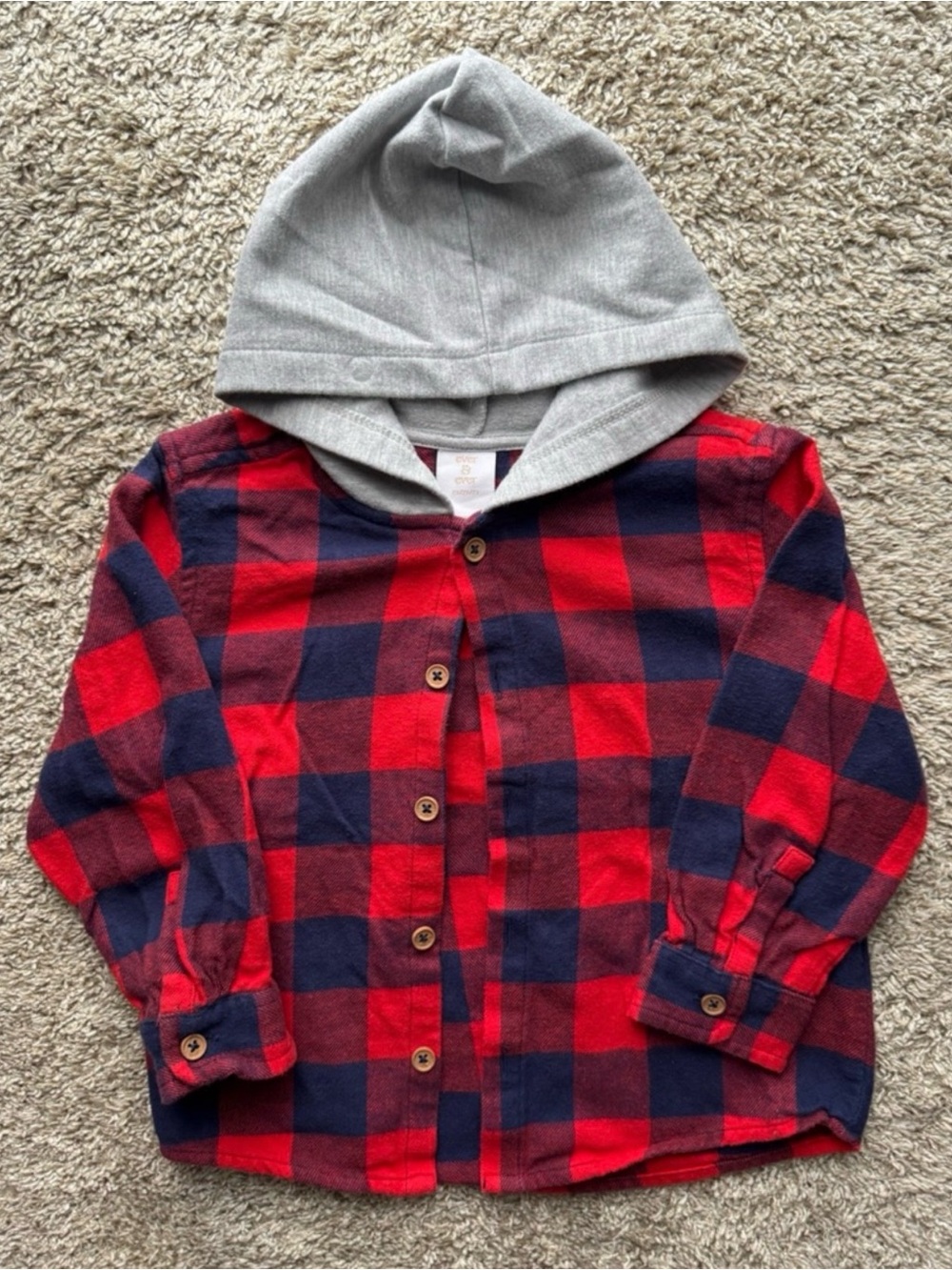 Ever & Ever Toddler Hooded Buffalo Plaid Flannel Shirt Jacket Red Black Size 2T